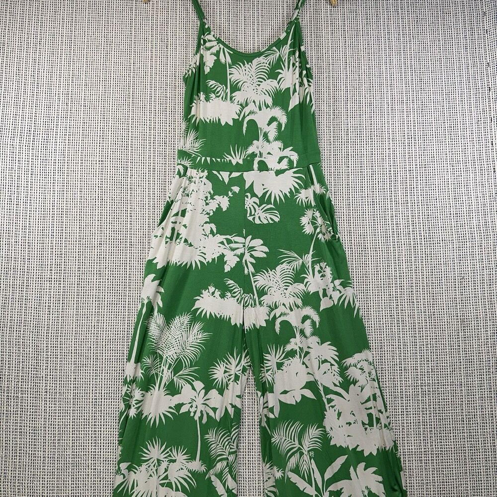 Tori Richard Green Tropical Print Wide Leg Jumpsuit Women’s M Palm Beach Chic